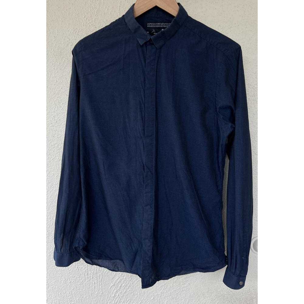 The Kooples Men’s M Blue Navy Cotton Button Up Shirt Slim Fit Micro Dot Pattern